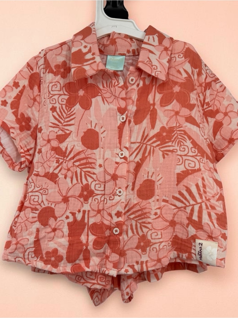 Moana 2 Coral Floral Kids Button-Up Short Set